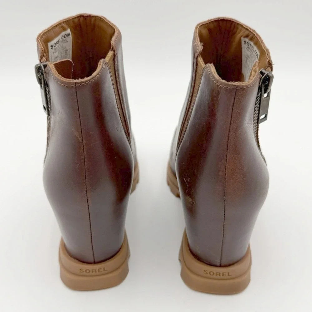 SOREL Womens Hazelnut Leather Joan of Arctic Wedge III Zip Ankle Boots Size 8